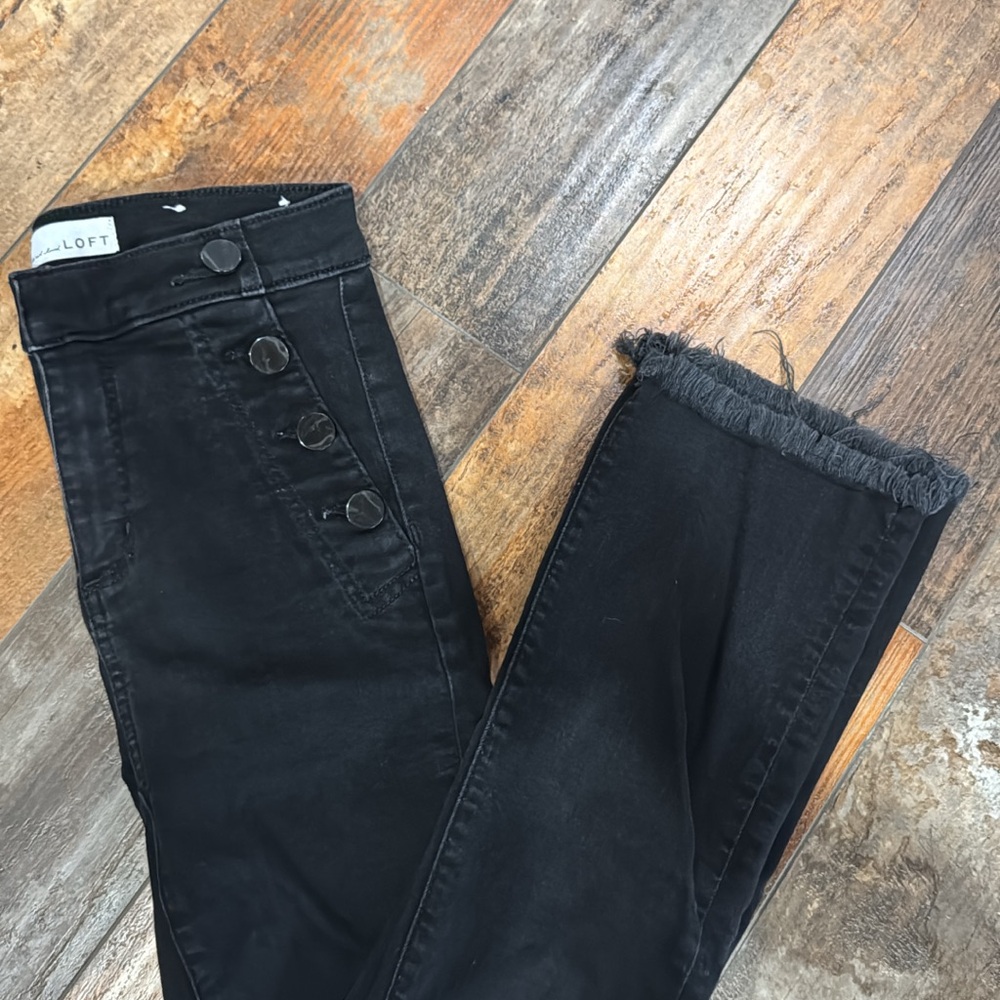 LOFT Black Ankle-Length Button Jeans
